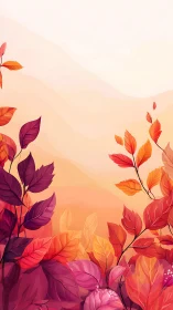 Sunlit autumn leaves rising toward a dreamy pastel sky.