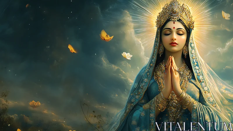 Divine feminine icon in ornate celestial digital painting.