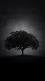 Solitary tree silhouette anchors a high-contrast nocturnal scene
