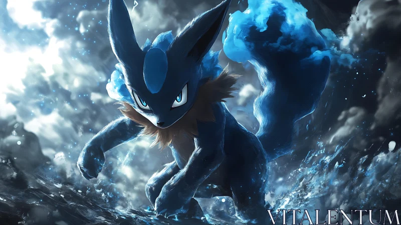 Dynamic digital painting of blue elemental creature in motion.