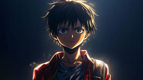 Backlit anime boy rendered with dramatic rim lighting effects