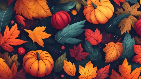 Pumpkins and autumn leaves create a cozy seasonal tapestry