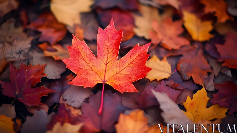 Lone scarlet maple leaf quietly steals the autumn spotlight