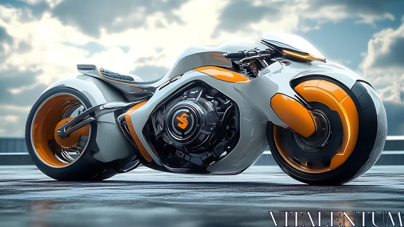Futuristic concept motorcycle with orange aerodynamic bodywork.