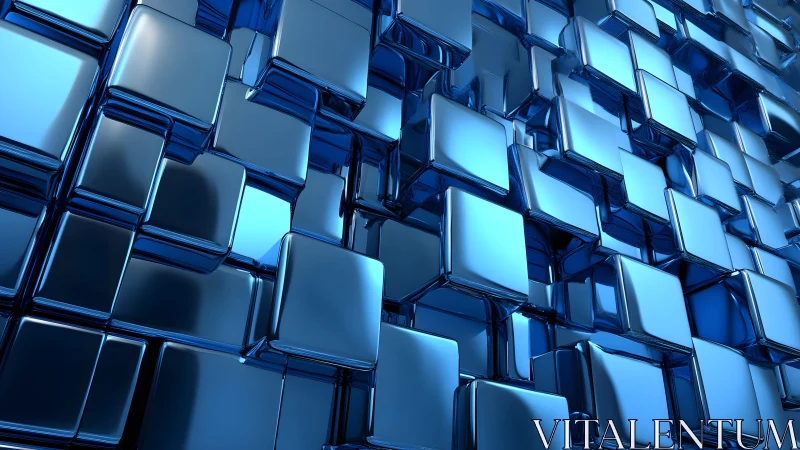 Reflective blue metal cubes form dense geometric surface