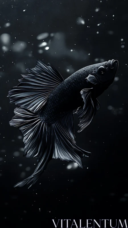 Midnight betta fish glides through moody dark waters