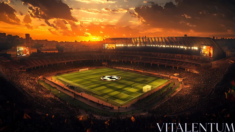 Sunset football stadium packed for major championship match.