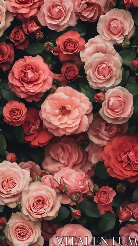 Layers of Romance: A Cascade of Coral and Crimson Blooms