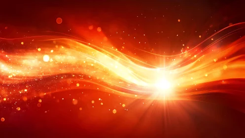 Abstract fiery light waves with glowing sparks in digital art style.