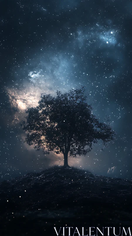 Solitary hilltop tree quietly rewrites the glowing night sky