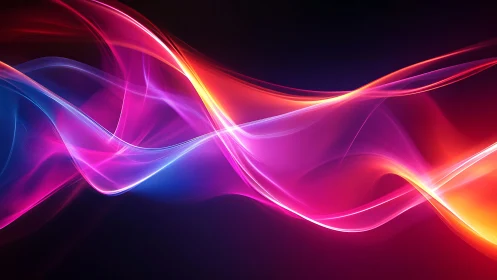Colorful neon light waves flow across a dark gradient background