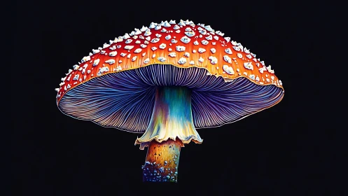 Glowing forest mushroom stands radiant against deep night