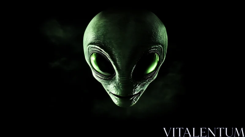Mysterious green alien gazing out from the cosmic dark.