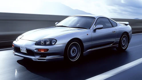 Sleek silver sports coupe glides confidently along open highway