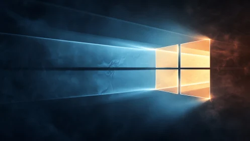 Glowing window of light blending cool blue and warm gold.