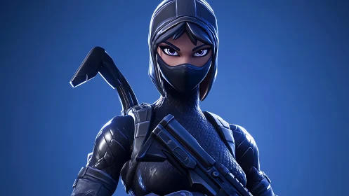 Stealth cyber ninja character in black tactical armor.