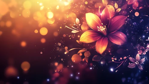 Luminous botanical forms radiate through particle-saturated gradient atmosphere.