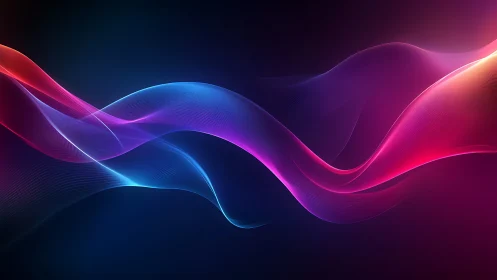 Digital painting of luminous chromatic wave ribbons on black.