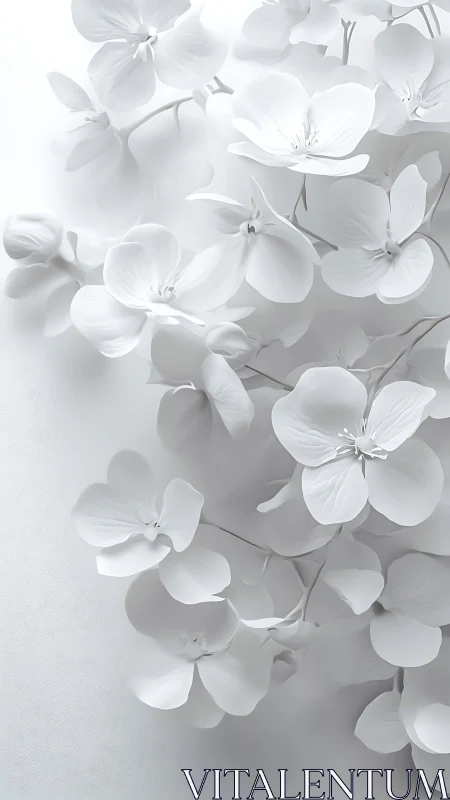 White Orchid Flowers Cascading in Soft Monochrome Light.