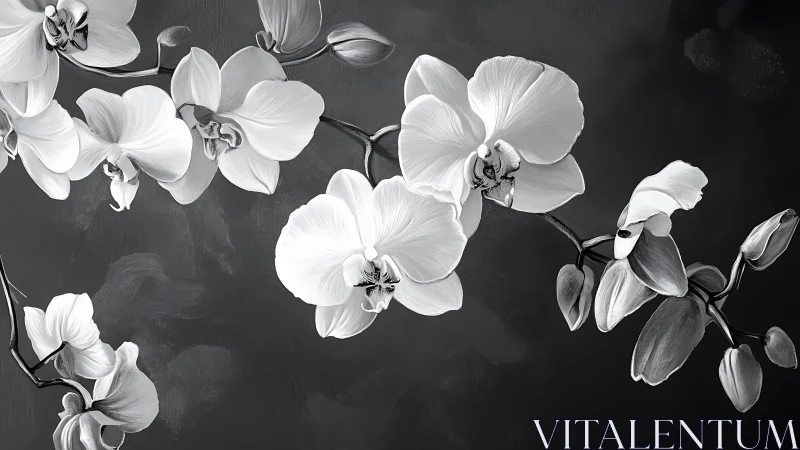 Monochrome orchid branch study in high-contrast digital painting.