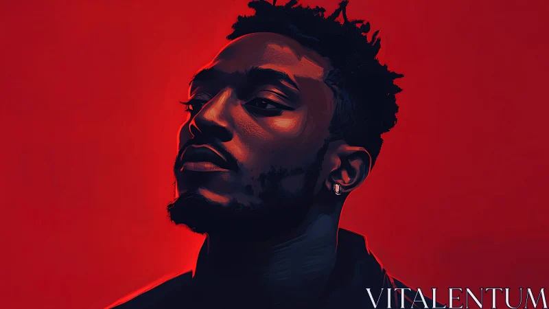 High-contrast digital portrait with red tonal background gradients