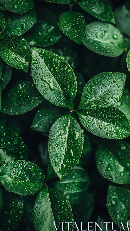 Rain-kissed emerald leaves whisper in deep garden shade.