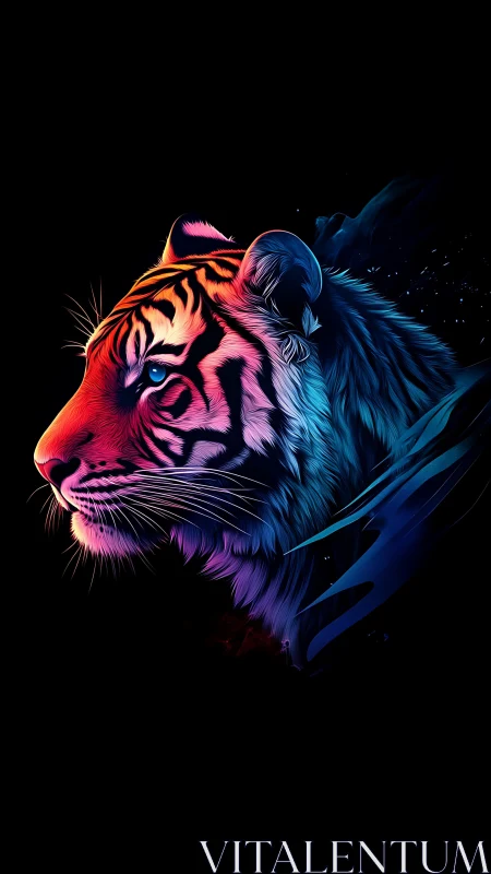 Neon gradient tiger head rendered in high-contrast digital art