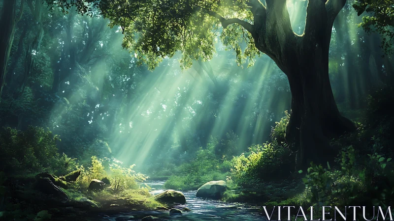 Sunlit forest stream welcoming you into quiet, gentle magic.