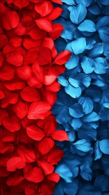 Red and blue leaf clusters in vertically divided layout.