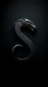 Glossy black dragon emblem forms stylized curved S shape