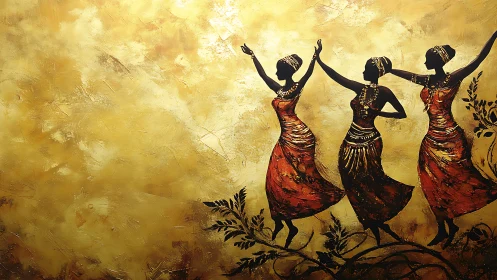 Elegant Silhouettes of African Dancers in Warm Abstract Style.