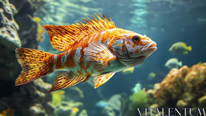 Spiny sunset reef fish cruising through sapphire quietude.