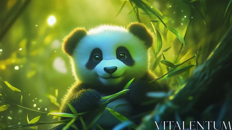 Bright eyed bamboo dreamer gazes through glowing forest