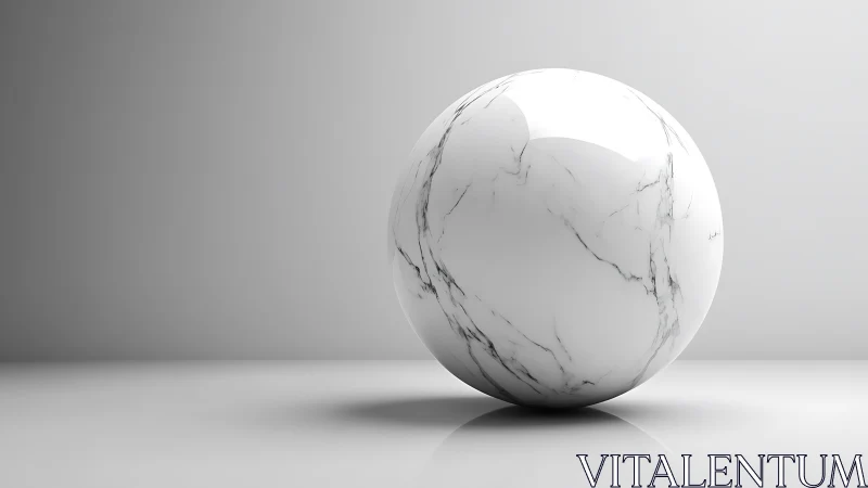 Minimalist marble sphere on reflective studio surface.