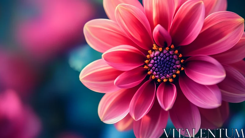 Pink Bloom Radiates Luminous Petals and Purple Heart.