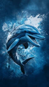 Digital rendering shows stylized dolphin against abstract splash