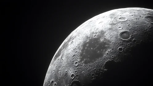 Lunar terminator close-up revealing craters in stark relief.