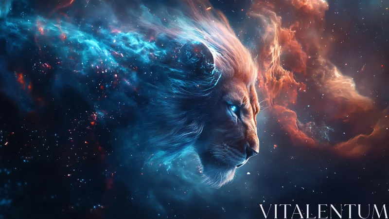 Cosmic lion profile forged from swirling nebula clouds.