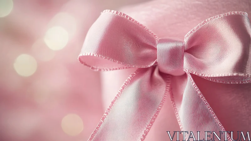 Pink Ribbon Bow with Blurred Bokeh Background.