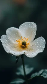 White Flower With Water Droplets on Petals and Green Stem
