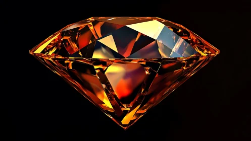 High-index orange gemstone rendered with complex caustic reflections