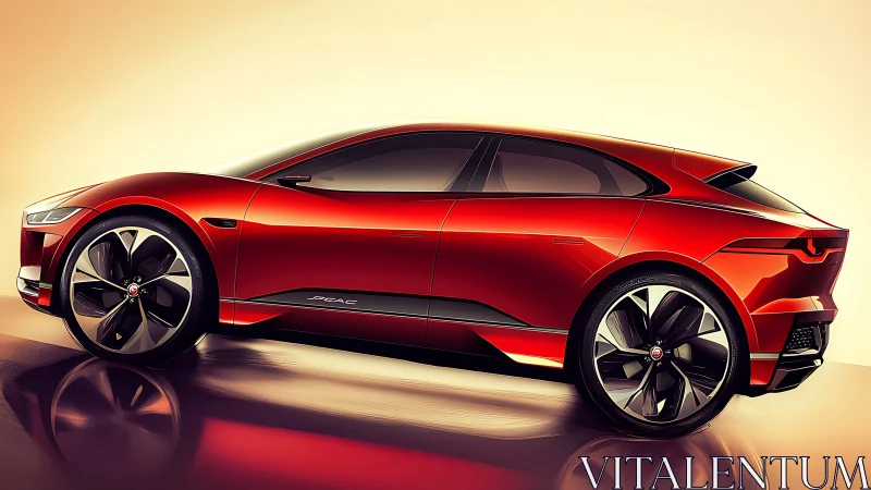 Side-profile study of red electric crossover with exaggerated highlights