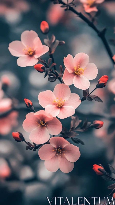 Delicate Blossom Whispers: Pink Flowers in Soft Focus.
