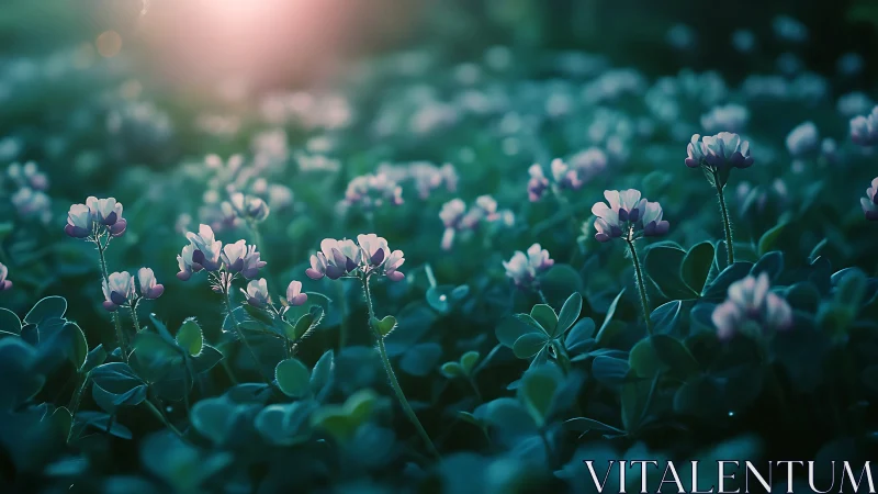 Small Pink Flowers in Golden Sunrise Light