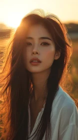 Portrait of young woman in warm sunset backlight outdoors