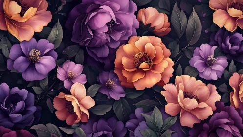 Rendered floral composition with layered botanical elements