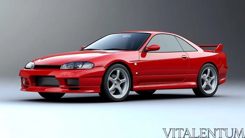 Red two-door sports coupe on neutral studio backdrop.