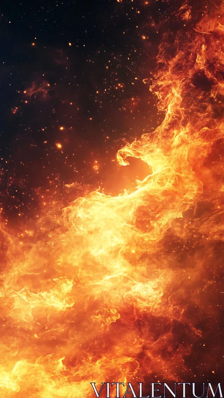 Cosmic Inferno: Blazing Fire Against Starlit Void.