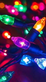 Multicolored LED string lights with shallow depth of field.