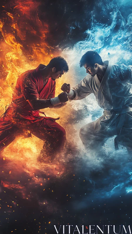 Elemental warriors trade blazing blows in a split cosmos